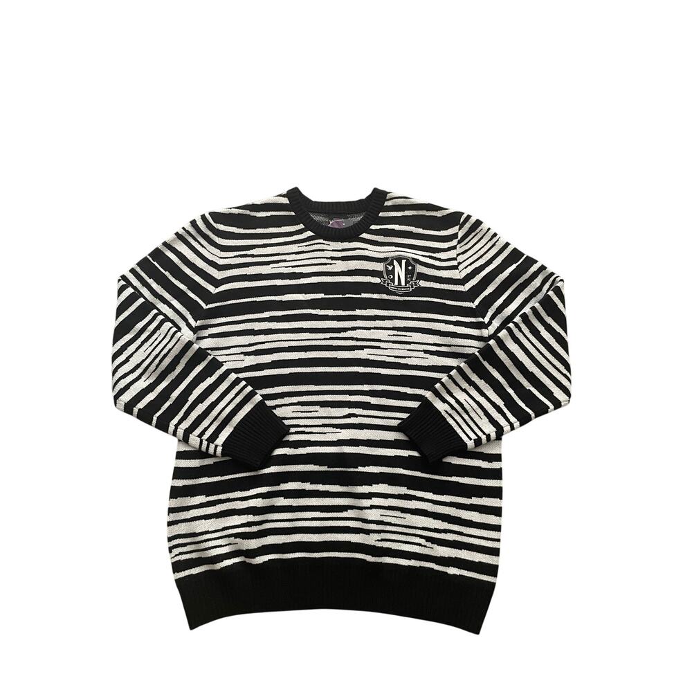 Newt HOT TOPIC Wednesday Mens XL Black White Pugslie Intarsia Sweater